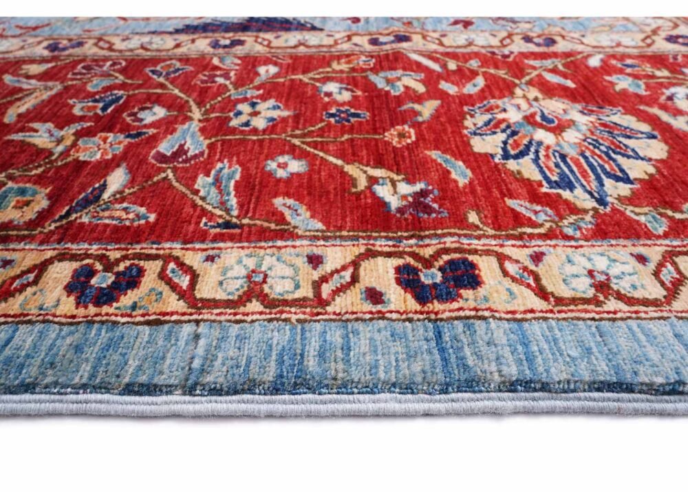 Traditional Memluk Red and Grey Rug Plants & Trees Pattern 9x8 ft