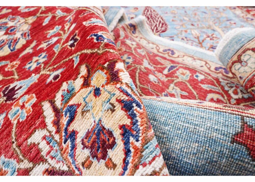 Traditional Memluk Red and Grey Rug Plants & Trees Pattern 9x8 ft
