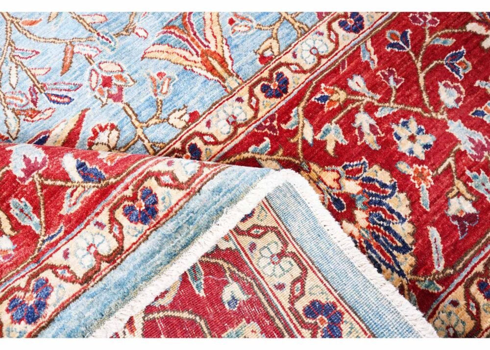 Traditional Memluk Red and Grey Rug Plants & Trees Pattern 9x8 ft