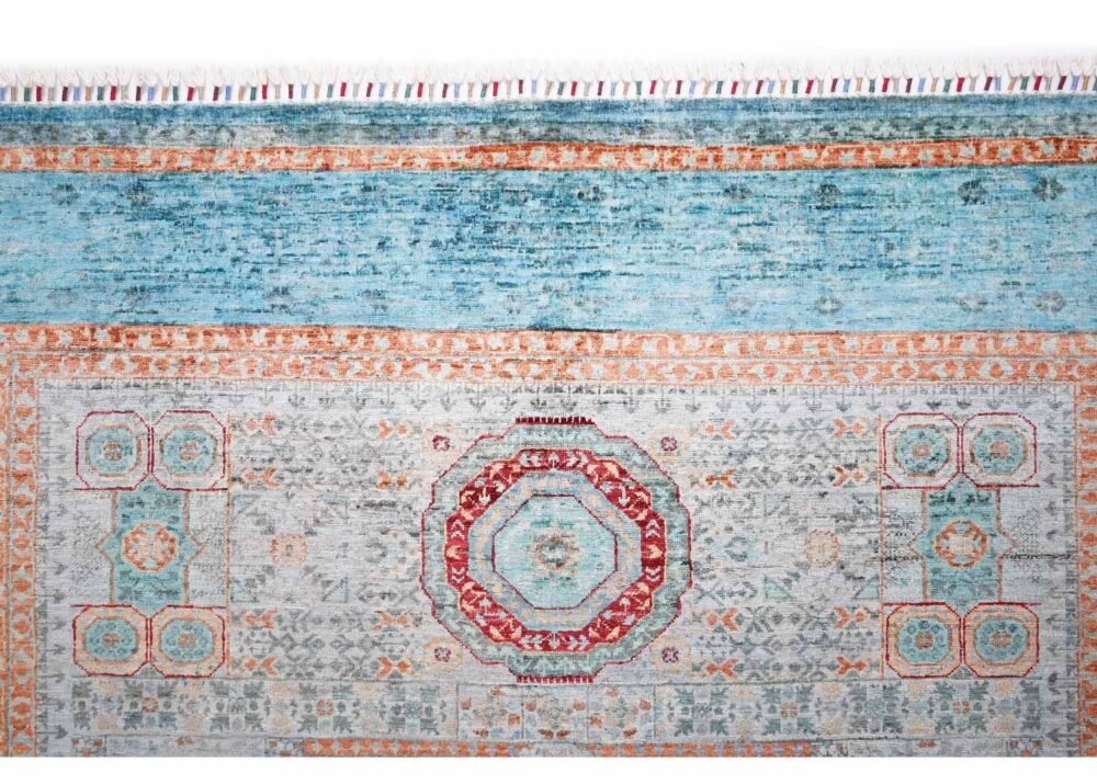 Traditional Rug Orange and Blue Hand-Knotted Memluk 7.9x6 ft
