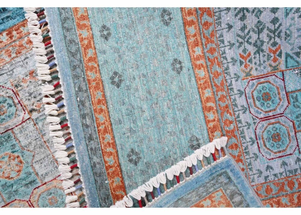 Traditional Rug Orange and Blue Hand-Knotted Memluk 7.9x6 ft