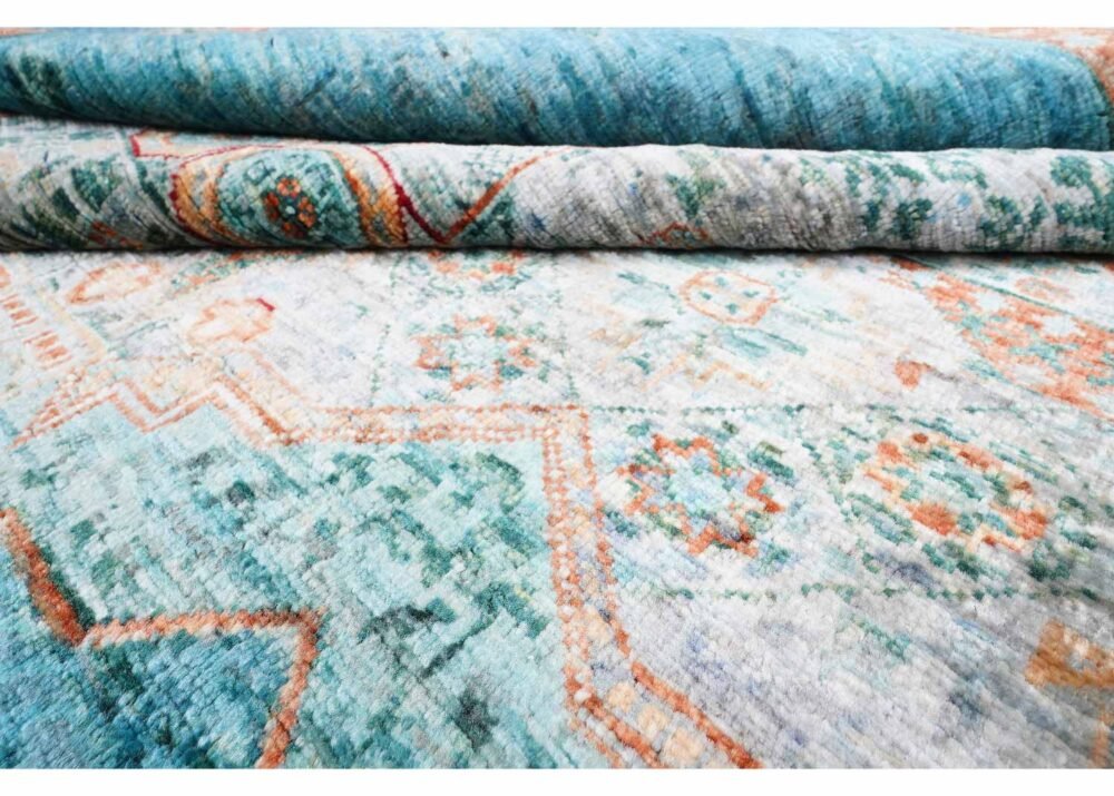 Traditional Rug Orange and Blue Hand-Knotted Memluk 7.9x6 ft