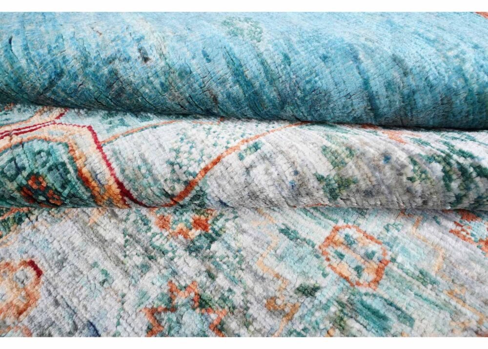 Traditional Rug Orange and Blue Hand-Knotted Memluk 7.9x6 ft