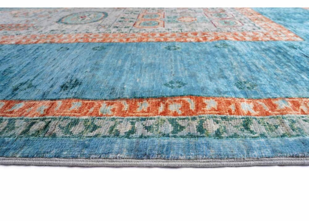 Traditional Rug Orange and Blue Hand-Knotted Memluk 7.9x6 ft