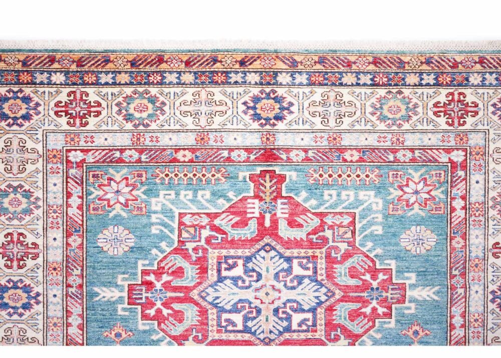 Traditional Sherwan Light Blue and Beige Rug - 10x6.6 ft Hand-Knotted