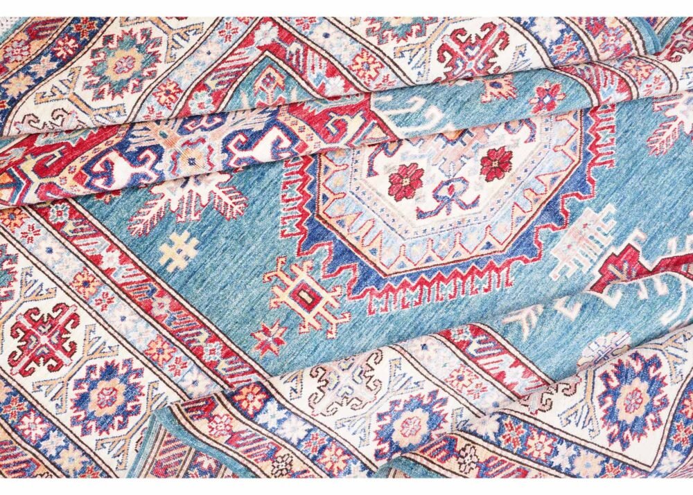 Traditional Sherwan Light Blue and Beige Rug - 10x6.6 ft Hand-Knotted