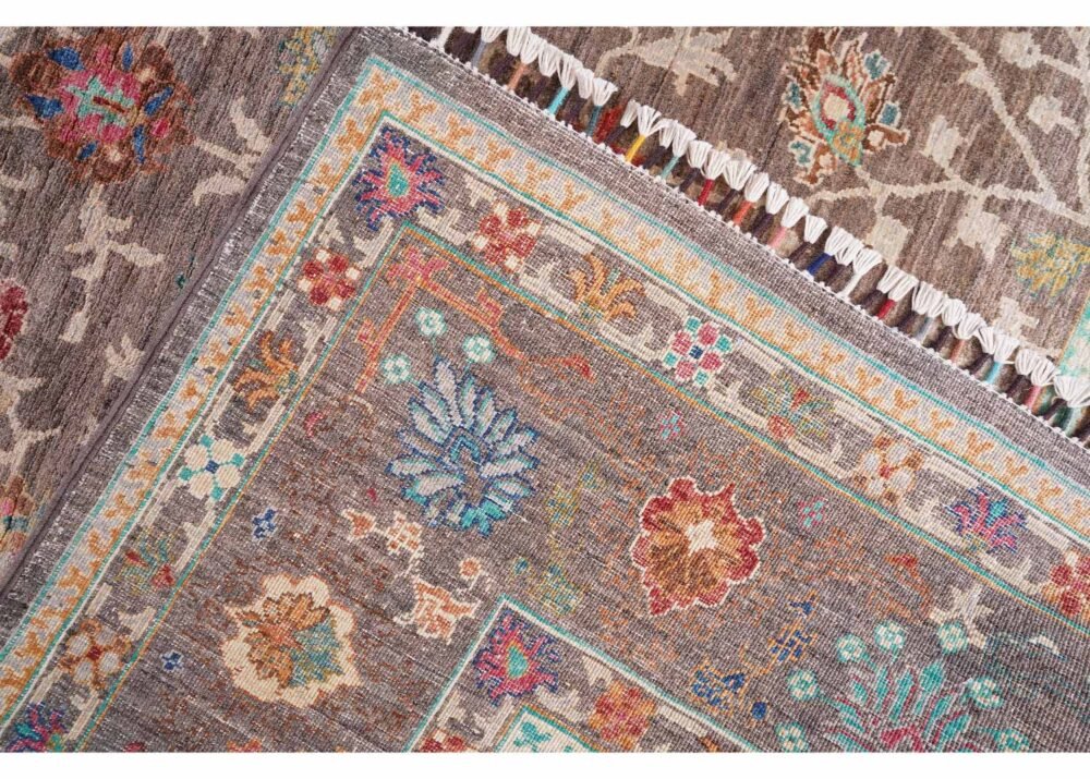 Traditional Sultani Area Rugs Brown Beige 7.7x5.7 ft Hand-Knotted