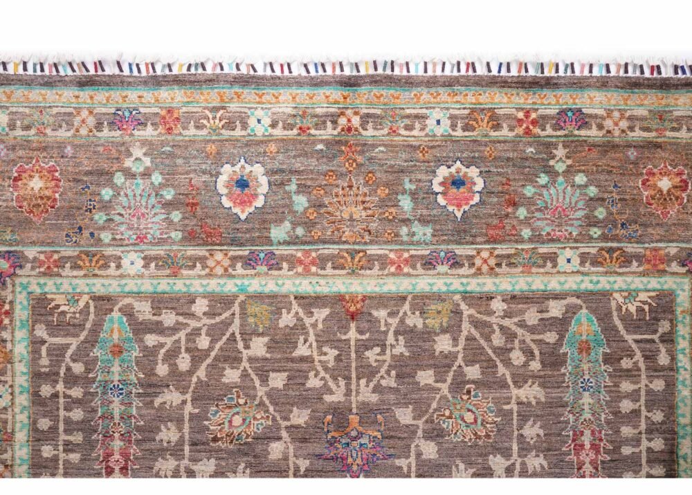Traditional Sultani Area Rugs Brown Beige 7.7x5.7 ft Hand-Knotted