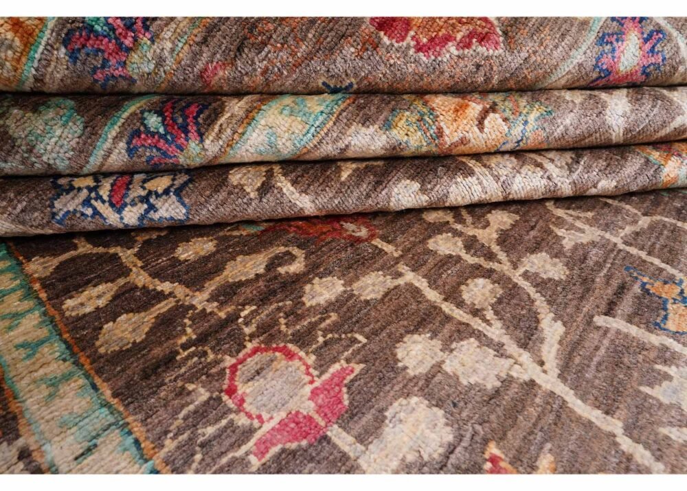 Traditional Sultani Area Rugs Brown Beige 7.7x5.7 ft Hand-Knotted