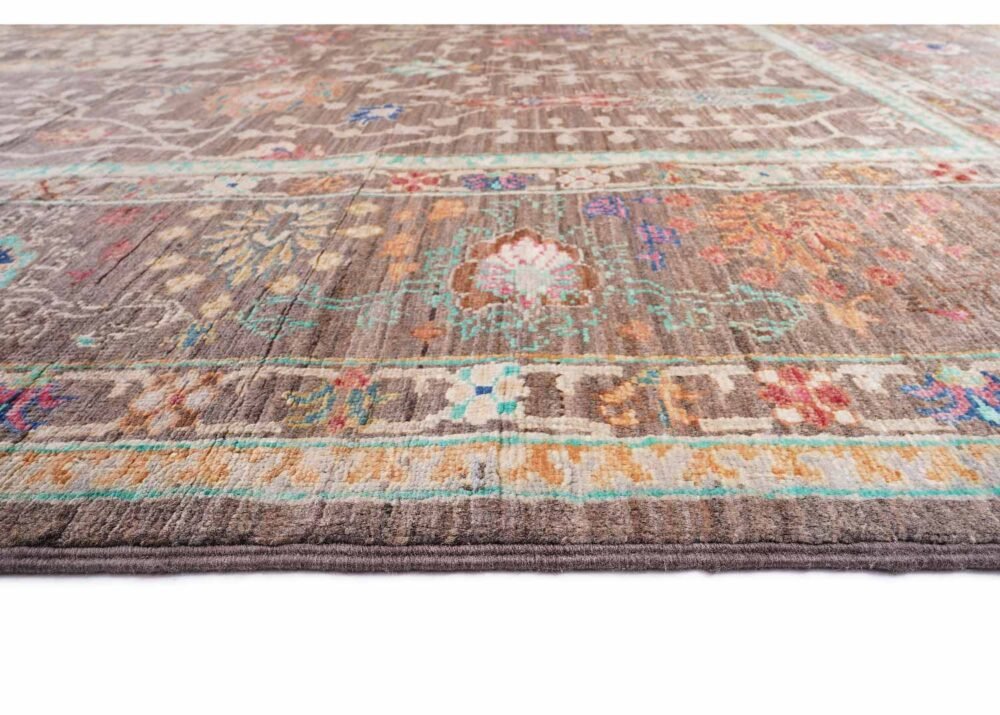Traditional Sultani Area Rugs Brown Beige 7.7x5.7 ft Hand-Knotted
