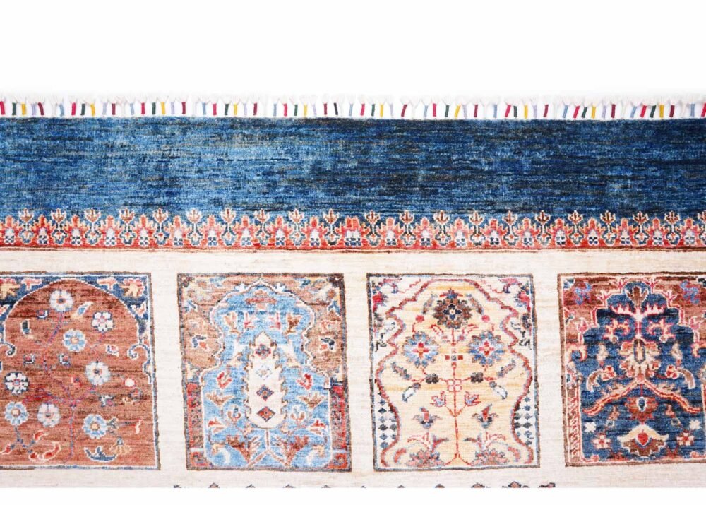 Traditional Sultani Blue Check Rug 7.9x5.7 ft Hand-Knotted