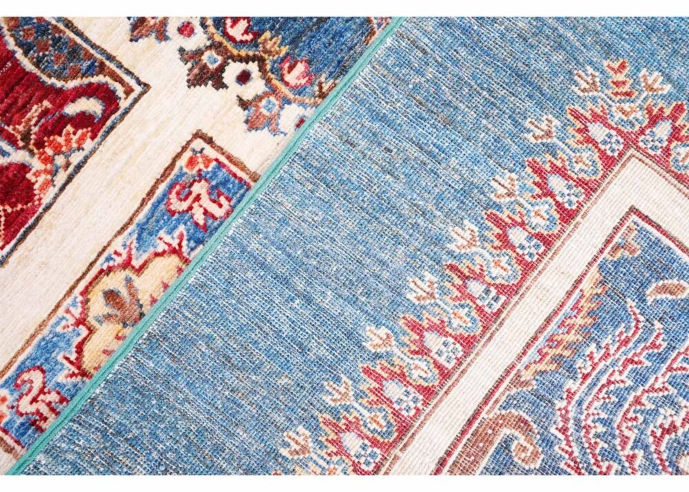 Traditional Sultani Blue Check Rug 7.9x5.7 ft Hand-Knotted