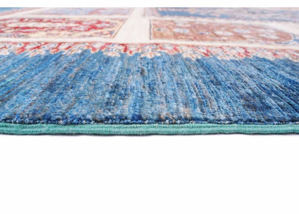 Traditional Sultani Blue Check Rug 7.9x5.7 ft Hand-Knotted