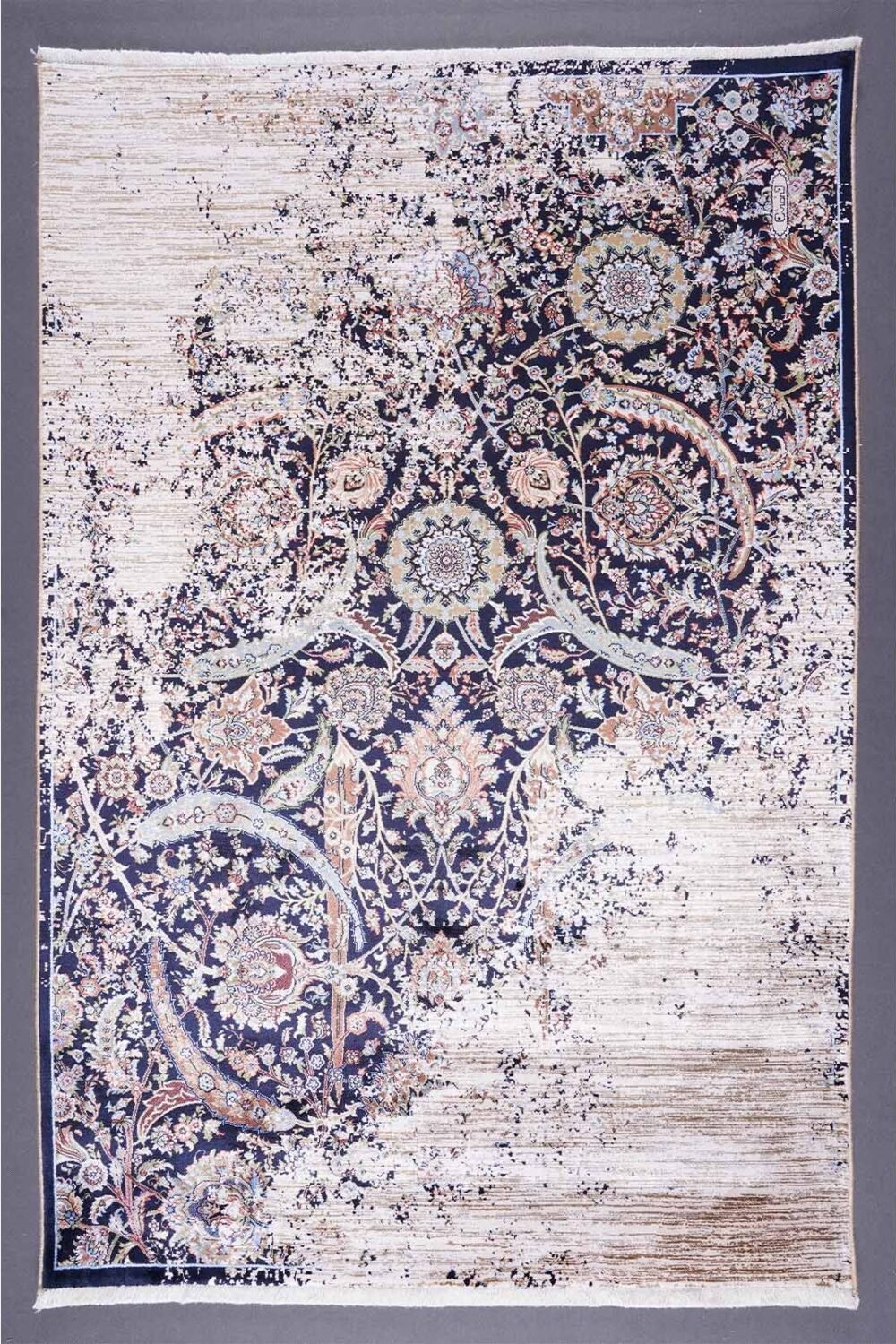 Turkish Oriental Blue Beige Modern Rug 3.9x2.6 ft - Rugs 1