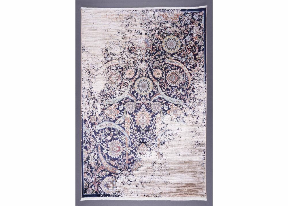 Turkish Oriental Blue Beige Modern Rug 3.9x2.6 ft - Rugs 1