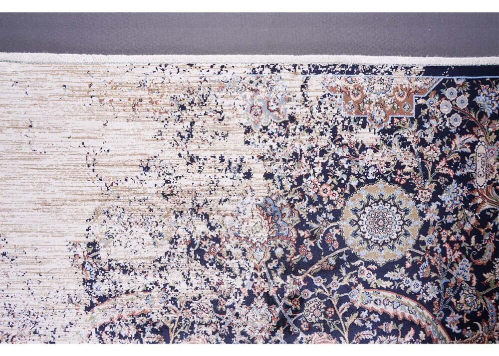 Turkish Oriental Blue Beige Modern Rug 3.9x2.6 ft - Rugs 1