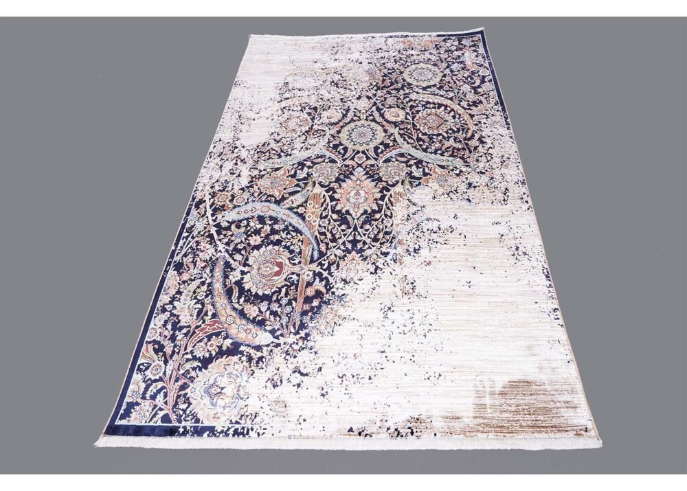 Turkish Oriental Blue Beige Modern Rug 3.9x2.6 ft - Rugs 1