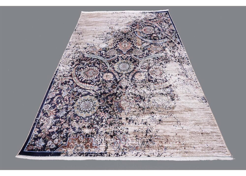 Turkish Oriental Blue Beige Modern Rug 3.9x2.6 ft - Rugs 1