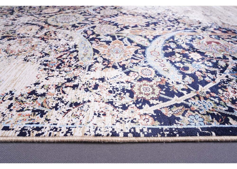 Turkish Oriental Blue Beige Modern Rug 3.9x2.6 ft - Rugs 1