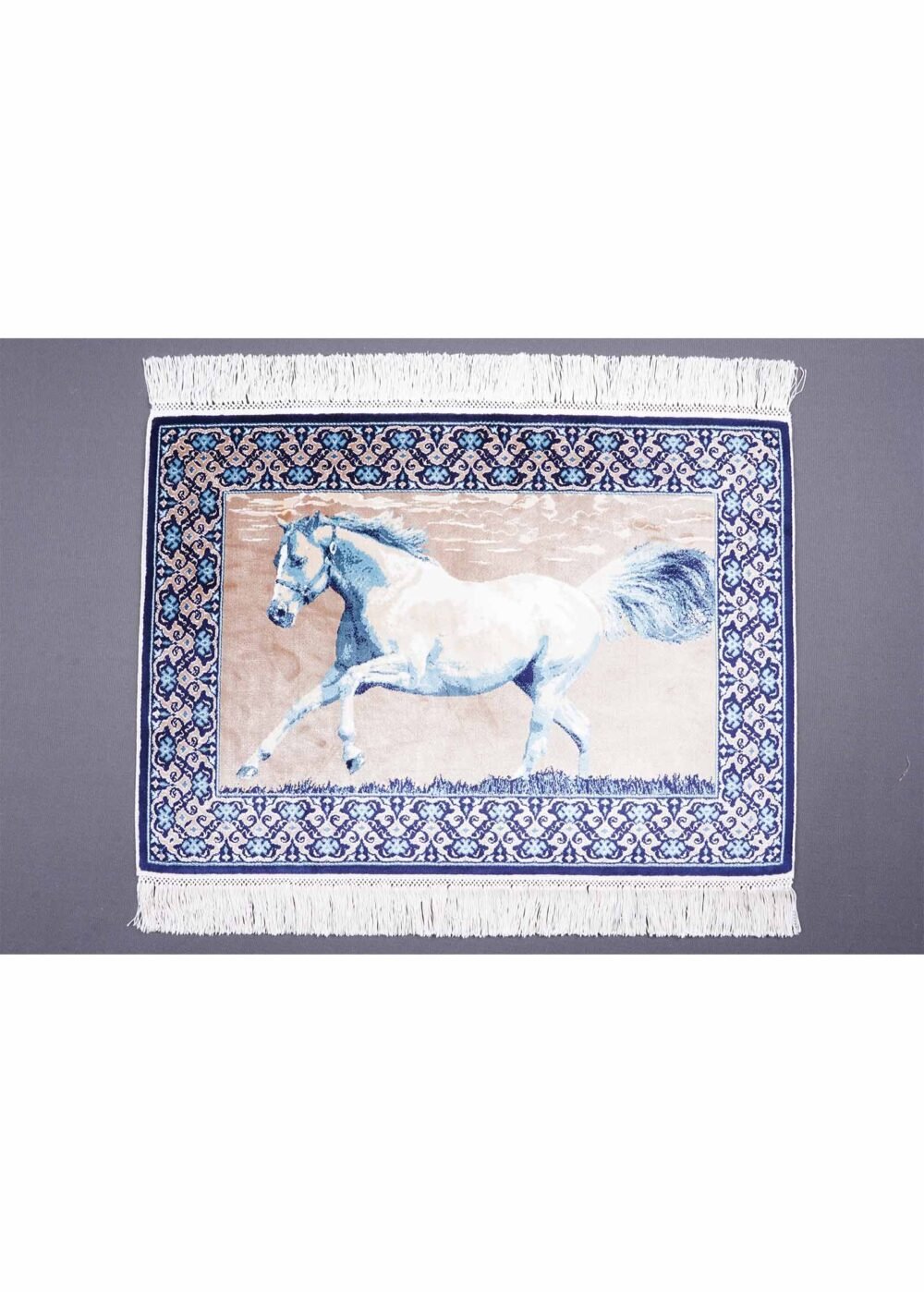 Turkish Portrait Washable Area Rug Blue and Beige Bamboo-Silk - Rugs 1