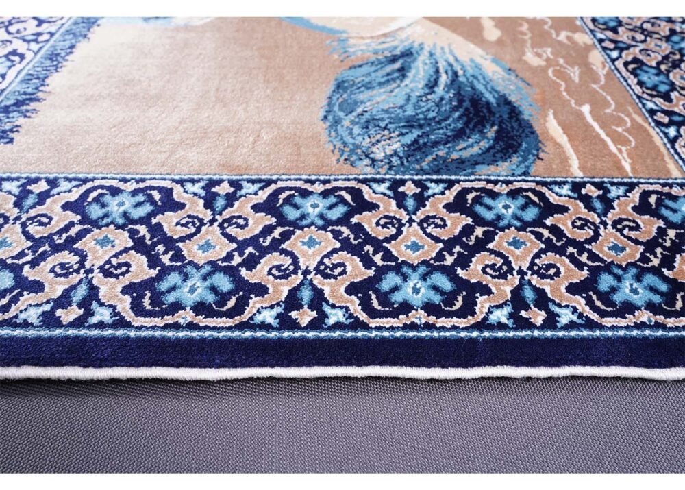 Turkish Portrait Washable Area Rug Blue and Beige Bamboo-Silk - Rugs 1