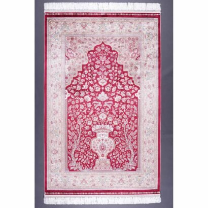 Turkish Red and Beige Floral Rug 3.9x5.9 ft Silk Sajjada - Rugs 1