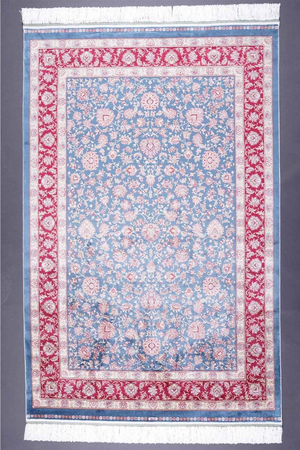 Washable Blue Beige Rug 3.9x5.9 ft Bamboo-Silk Medallion - Rugs 1