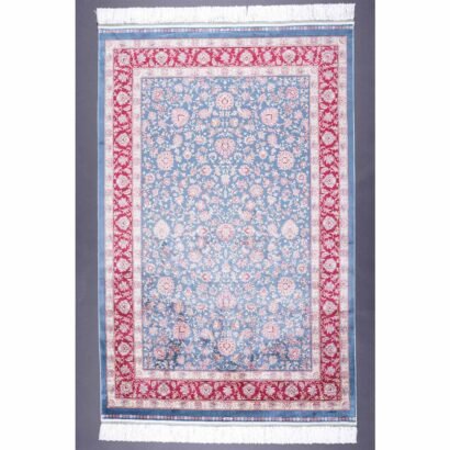 Washable Blue Beige Rug 3.9x5.9 ft Bamboo-Silk Medallion - Rugs 1
