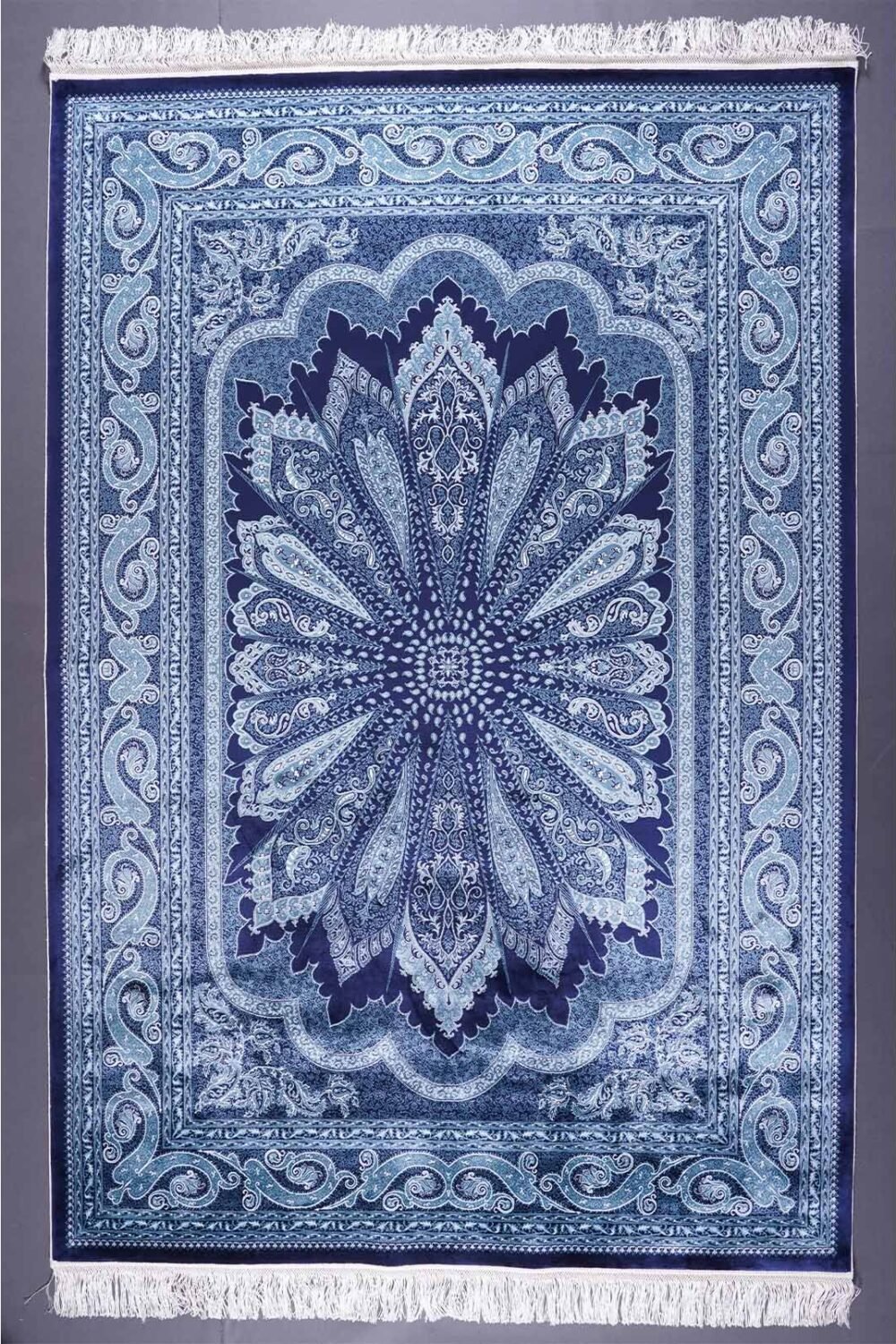 Washable Blue and White Rug 5.2x7.5 ft Medallion Silk - Rugs 1