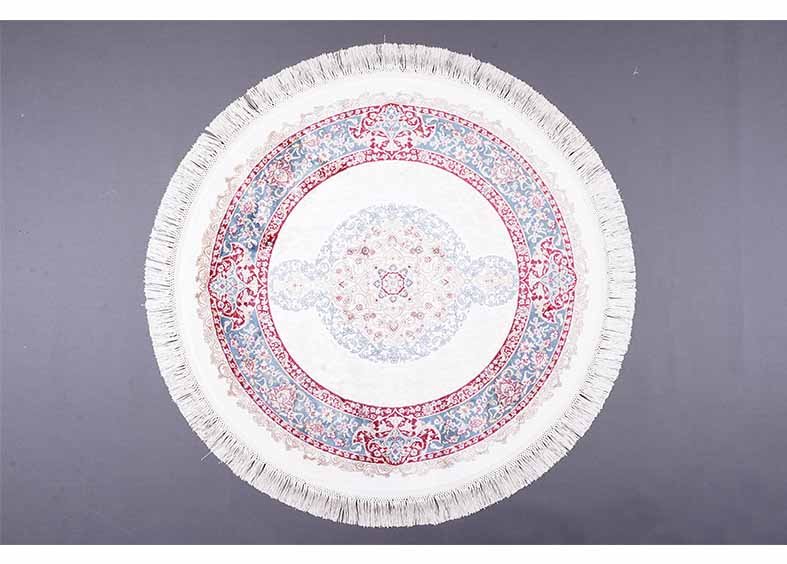 White Circle Rug Oriental 3.2x3.2 ft Silk Medallion - Rugs 1
