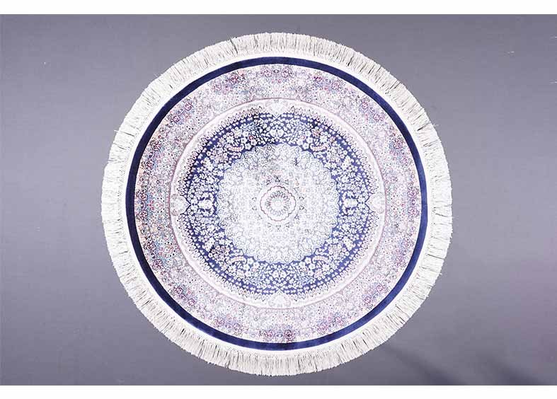 White Round Rug Silk Medallion 3.2x3.2 ft Oriental - Rugs 1