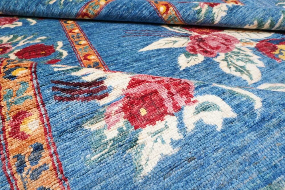 Hand-Knotted Horgin Afghan Rug – Blue & Red Wool Floral Area Rug | Rugs1