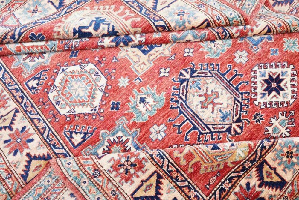 Hand-Knotted Sirvan Afghan Rug – Wool Geometric Area Rug in Orange & Blue | Rugs1