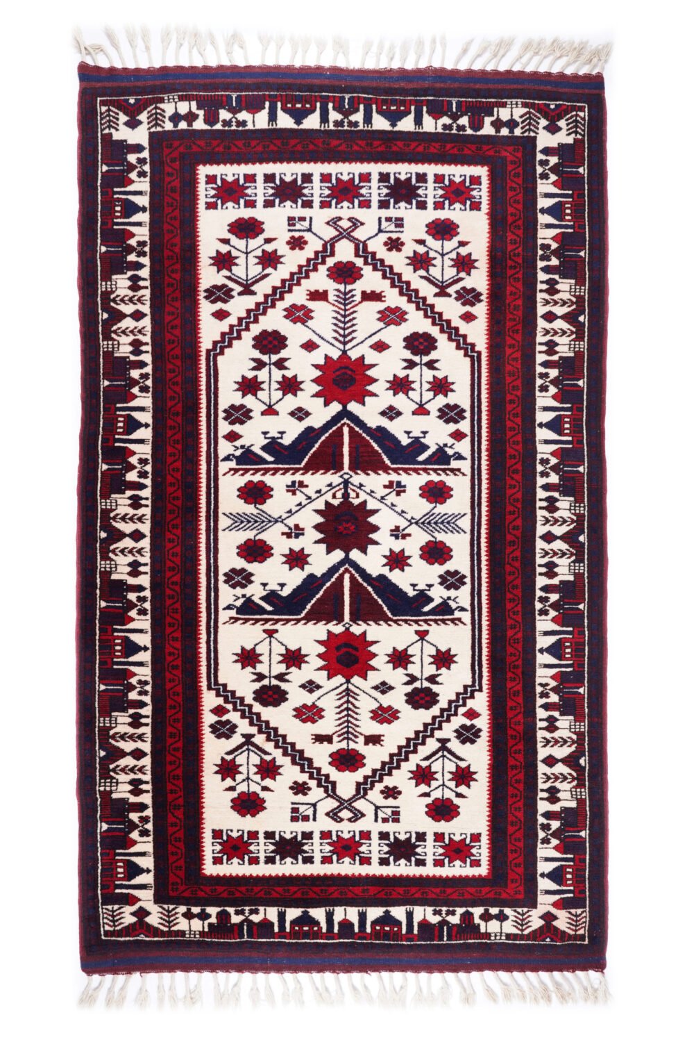 Hand-Knotted Turkish Yagcibedir Rug – Beige & Blue Wool Oriental Rug | Rugs1