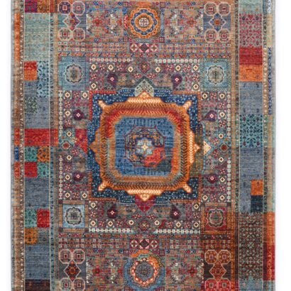 Blue Orange Turkish Rug