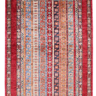 Hand-Knotted Red Orange Afghan Rug