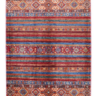 Striped Orange Blue Afghan Rug
