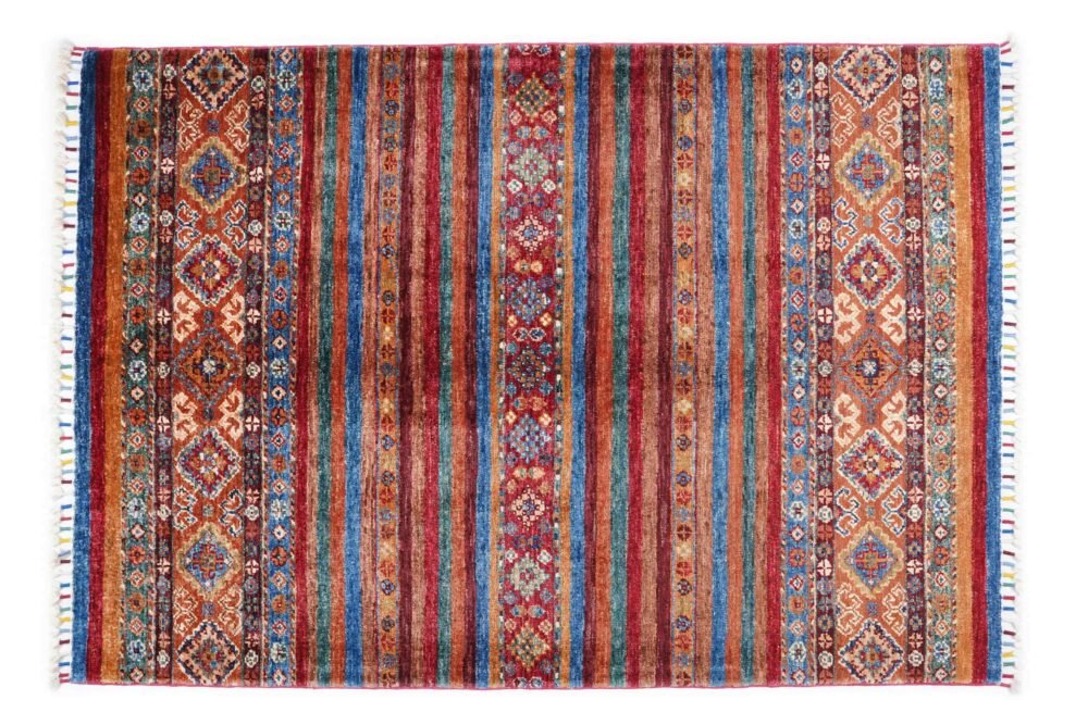 Striped Orange Blue Afghan Rug