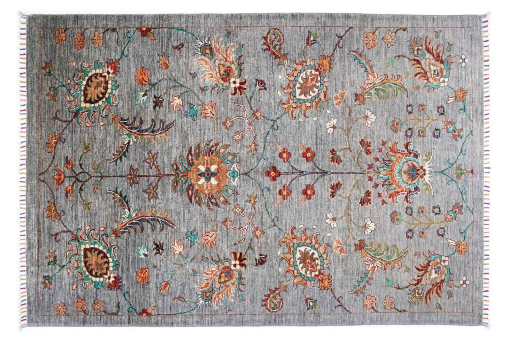 Grey Orange Afghan Rug