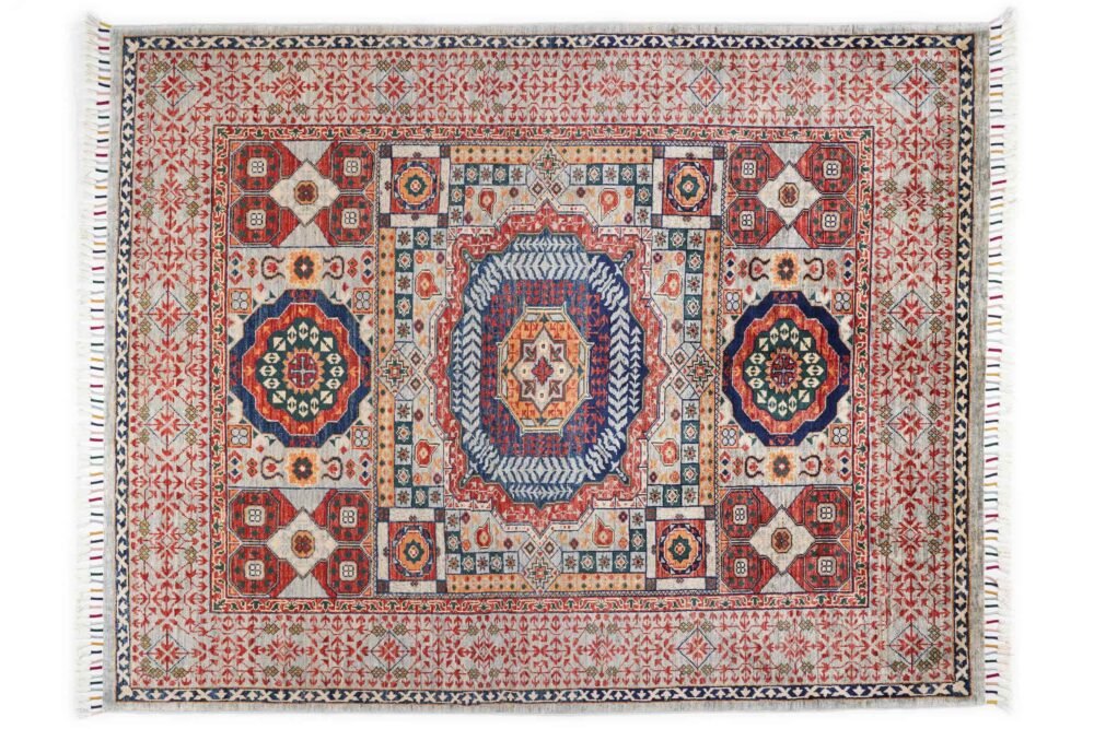 Red Beige Geometric Rug
