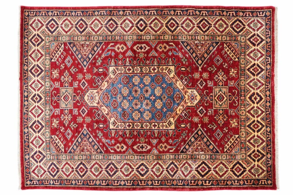 Hand-Knotted Sirvan Geometric Rug – Afghan Wool Area Rug in Red & Brown | Rugs1