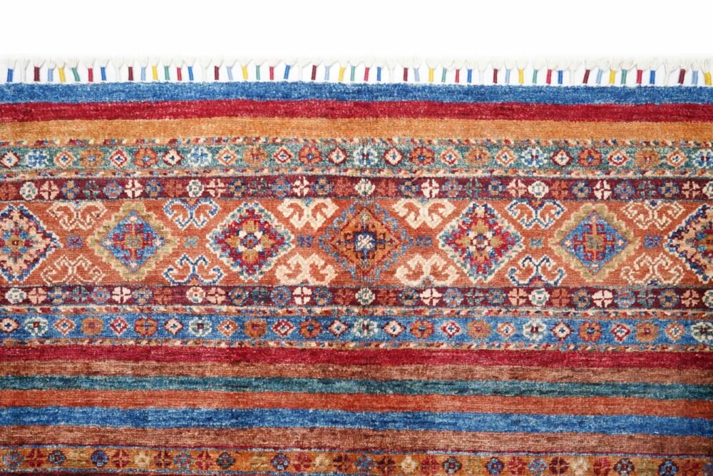 Striped Orange Blue Afghan Rug