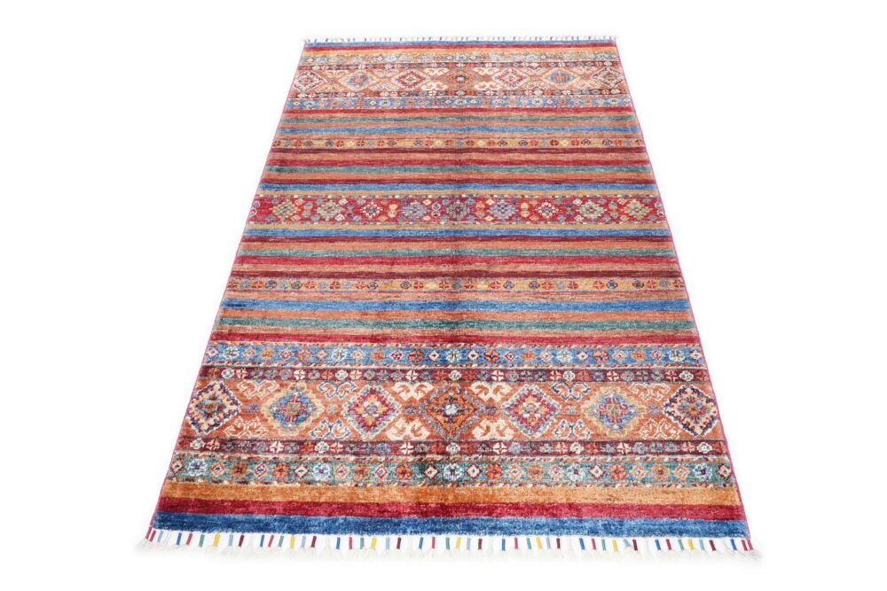 Striped Orange Blue Afghan Rug