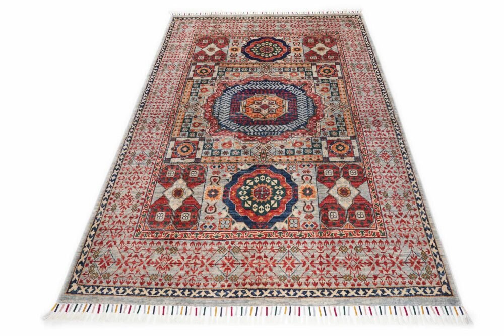 Red Beige Geometric Rug