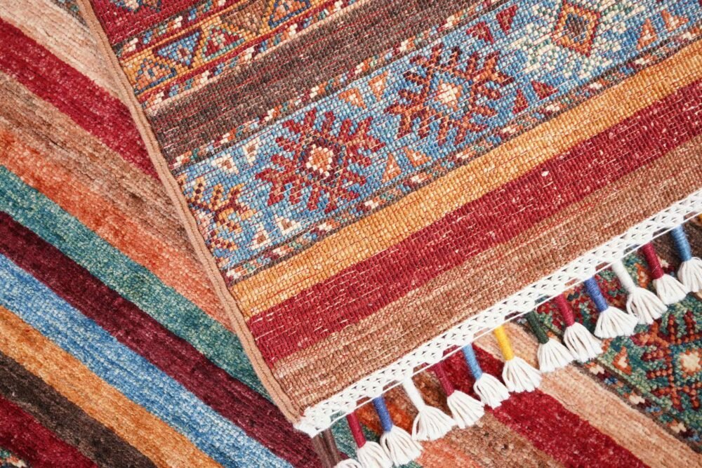 Rainbow Striped Afghan Rug