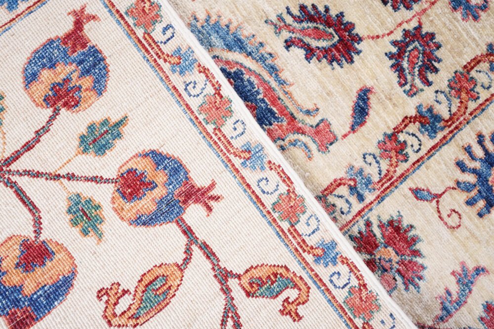Hand-Knotted Afghan Usak Rug – Beige & Red Floral Wool Rug | Rugs1