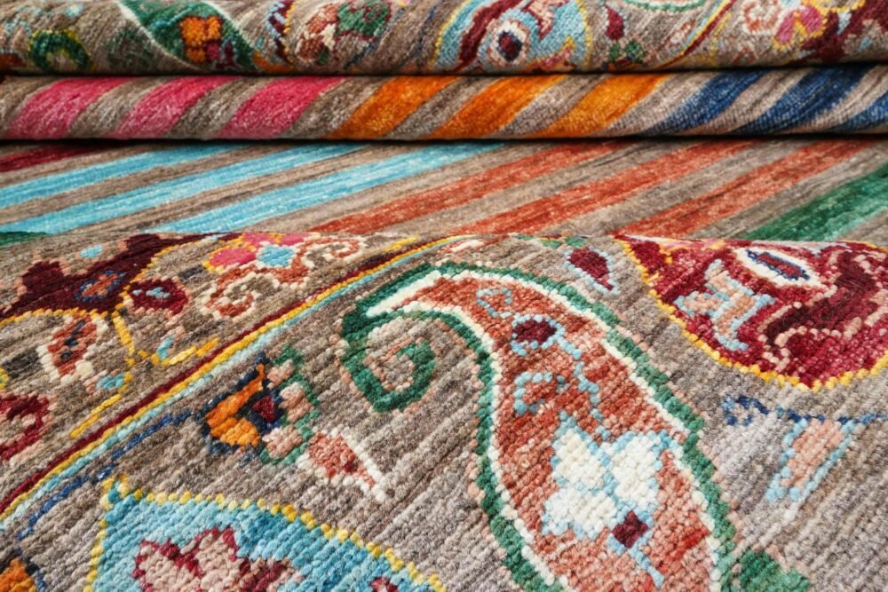 Rainbow Striped Afghan Rug