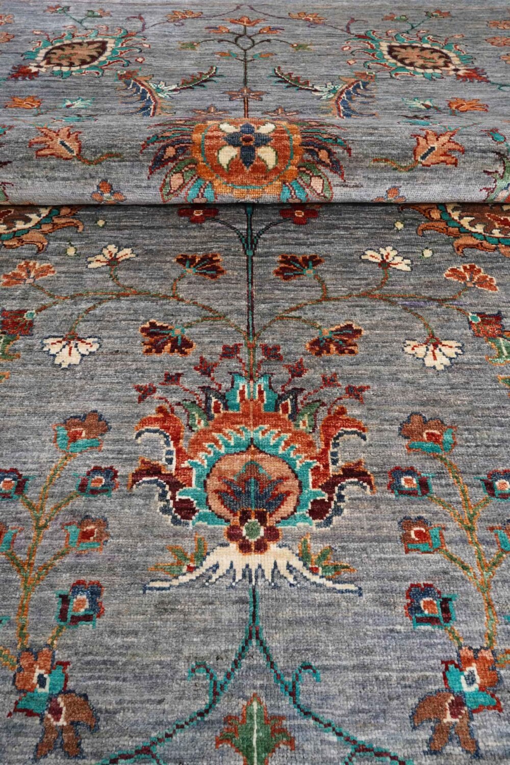 Grey Orange Afghan Rug