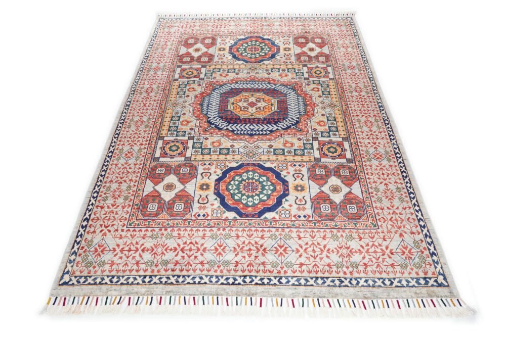 Red Beige Geometric Rug