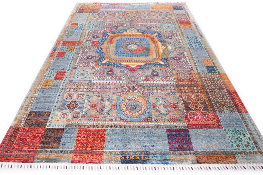Blue Orange Turkish Rug